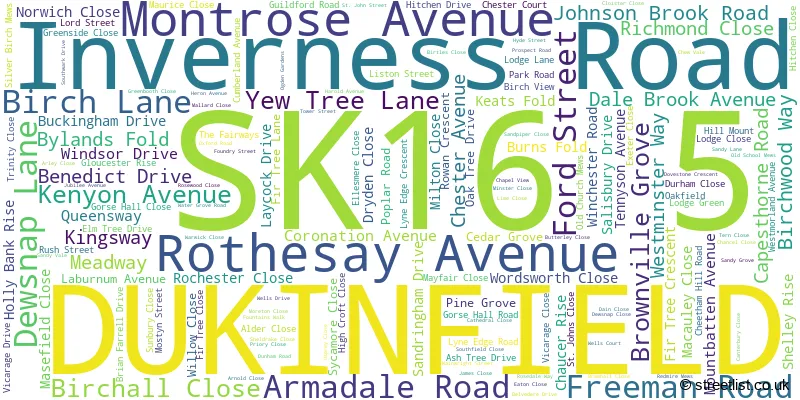 A word cloud for the SK16 5 postcode